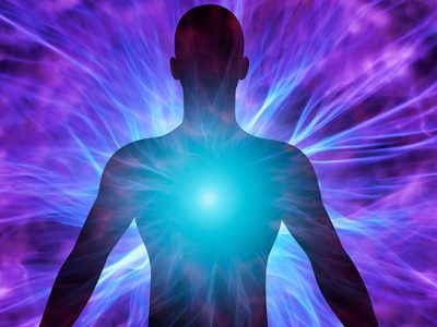 illustration of human body with energy beams